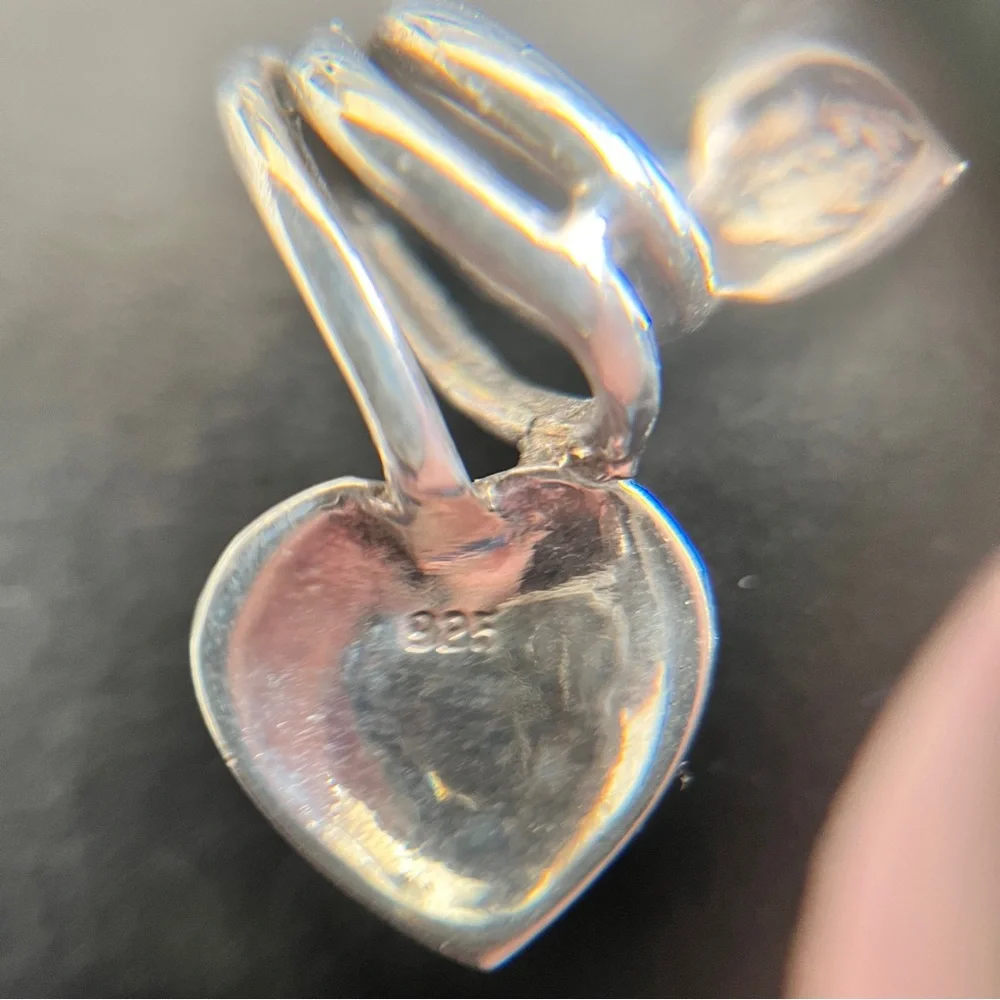 925 Sterling Silver and Marcasite Double Heart Rope Necklace Charm Pendant